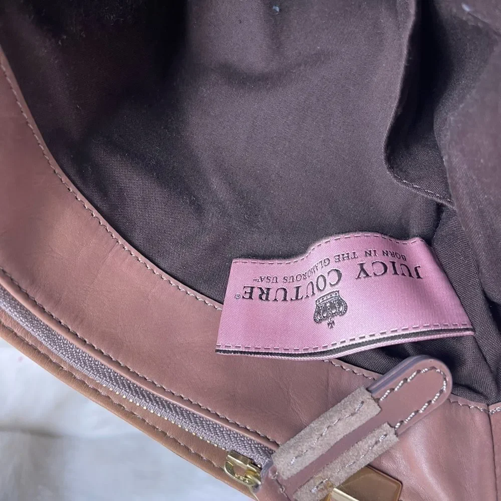 Juicy Couture leather Rose brown Satchel light brown suede trim gold tone accent